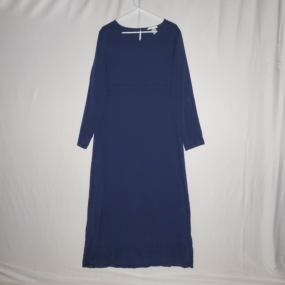 Ed Lee Vtg Maxi Dress Large Blue Lyocell Modest Church Farmhouse‎ 90s Minimalist